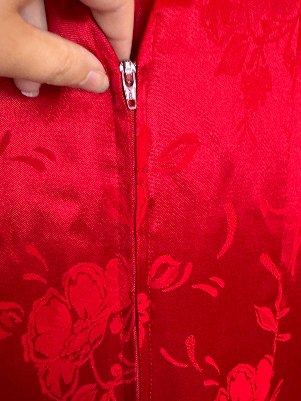 Vintage Red Floral Jacquard Maxi floral mandarin collars Dress sz 12 - Picture 7 of 9